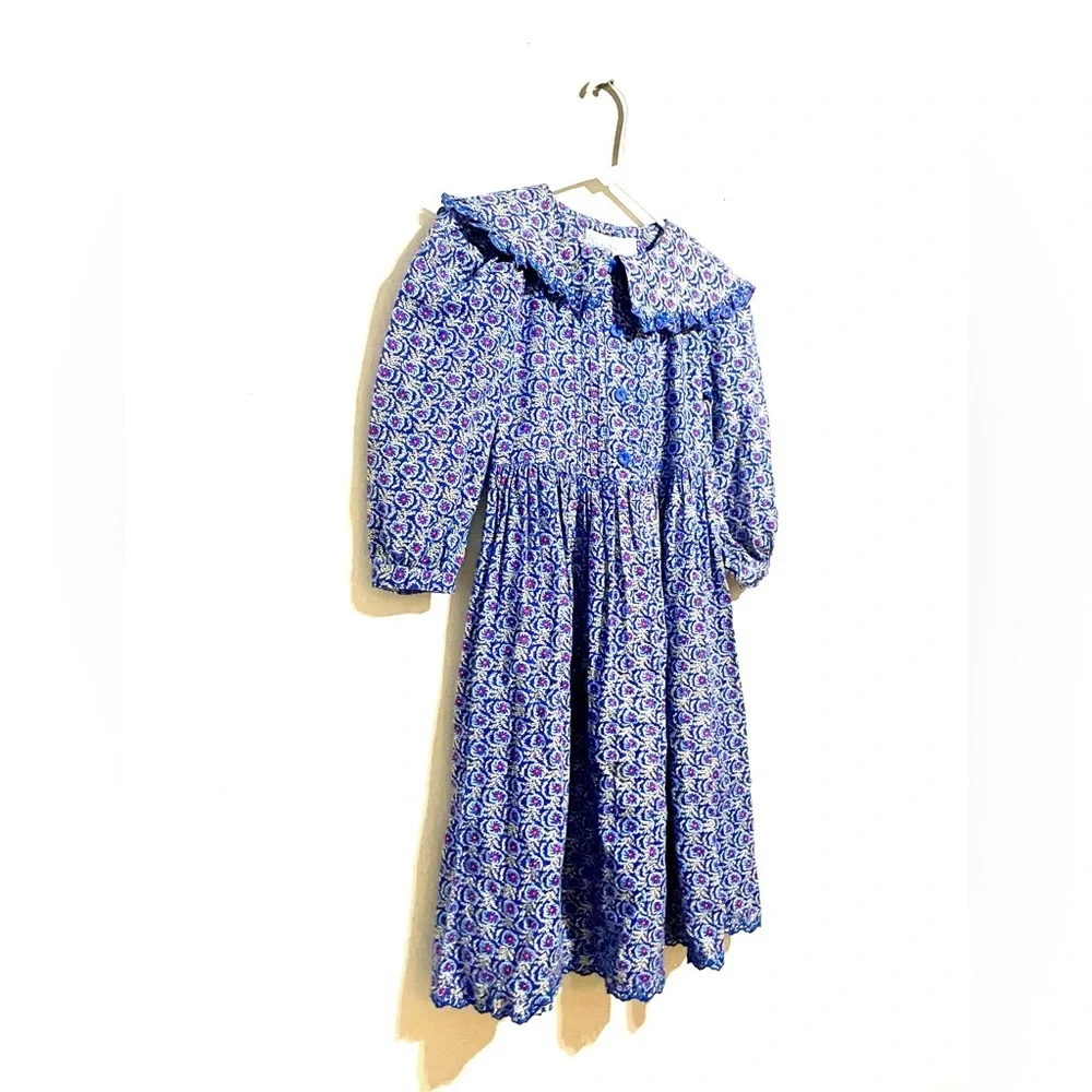Mouse‎ Feathers Vintage Blue Floral Prairie Dress Spring School Size 7